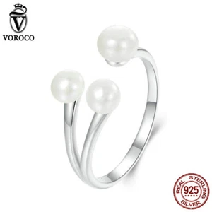 Anello Aperto Voroco Real Argento 925 Elegante Perla Moda Donna Regali Gioielli - Foto 1 di 16