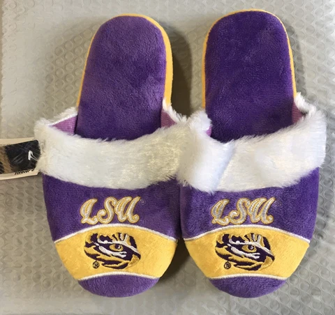 LSU Tigers Women's Stripe Logo SLIDE SLIPPERS New FREE U.S.A. SHIPPING Cover