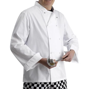 Chaqueta de chefs 100 % algodón manga larga cocina cocineros uniforme tachuelas de prensa blancas - Imagen 1 de 4