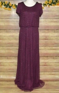 Adrianna Papell Ladies 12 Beaded Formal Maxi Dress Gala Gown Cap Sleeve Wedding - Picture 1 of 10