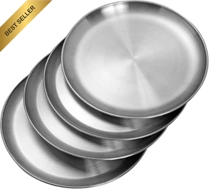Stainless Steel Plates 4 Pack, 7.8" Unbreakable Dinner Plates, Dishwasher Safe - Picture 1 of 12