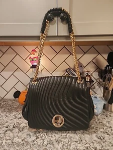 Henri Bendel Black Leather and Gold Quilted Crossbody Women's Handbag/Purse - Picture 1 of 21