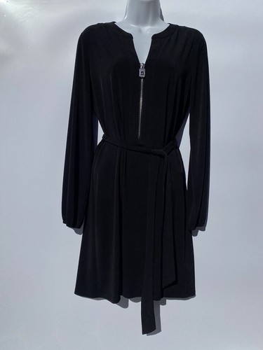 Abito Michael Kors Jersey Nera Lavorato a maglia Cerniera Cintura Shift Super Stretch M