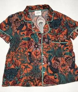 NWT Anthropologie Emma J Shipley Pajama Shirt Women’s XXS Orange Jungle Bird - Picture 1 of 7