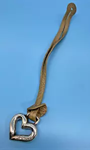 Brighton Signed Taupe Leather Strap Silver-Tone Heart Fob Hand-Bag Charm VTG - Picture 1 of 11