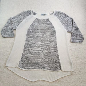 Unity World Wear Knit Sweater 2XL White Gray Loose Fit Raglan 1/2 Sleeve - Picture 1 of 7