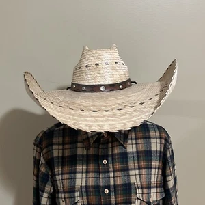 Large Beautiful Alamo Hat Sombrero Style Wheat Straw Cowboy Hat Free Shipping - Picture 1 of 10