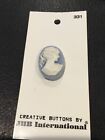 1 Lovely Vintage 1” Realistic Novelty Blue With White Faux Cameo Plastic Button