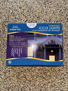 NEW Holiday Time Twinkling Icicle Style White Wire Clear Bulb Lights 150ct - Picture 1 of 1