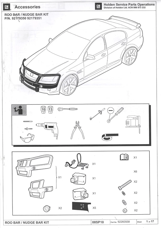 92179350 HOLDEN FITTING INSTRUCTIONS VE COMMODORE NUDGE / ROO BAR PACKAGE - image 1 of 1