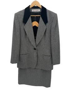 VTG Evan Picone Womens 10 Houndstooth Skirt Suit Black Velvet Collar Made USA - Picture 1 of 14