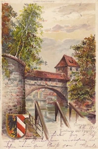 Nürnberg Präge-AK 1901 Einfluss Pegnitz Wappen Künstler Litho Bayern 2404081 - Picture 1 of 2