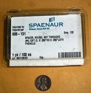 Lot of 100 Pcs Round .125" (I.D.) x .25" (O.D.) x .25" (Length) Phenolic Spacer - Foto 1 di 2