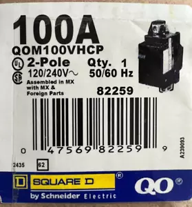 Square D QO 100 Amp 22k AIR QOM1 Frame Size Main Breaker QOM100VHCP - Picture 1 of 13