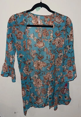 Cárdigan ligero floral azul kimono con volantes Xhilaration talla XS nuevo con etiquetas Foto 1 de 4