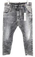 DIESEL Krooley-NE 0855B Men Sweat Jogg Jeans W34 Carrot Grey Stretch Pull On