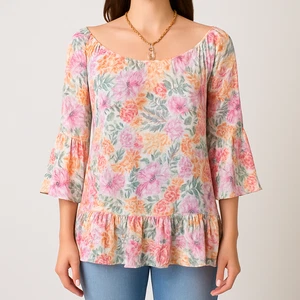 Blusa Zac & Rachel Floral Manga Campana Volantes Dobladillo Boho Campesino Top Mujer Talla L - Imagen 1 de 14