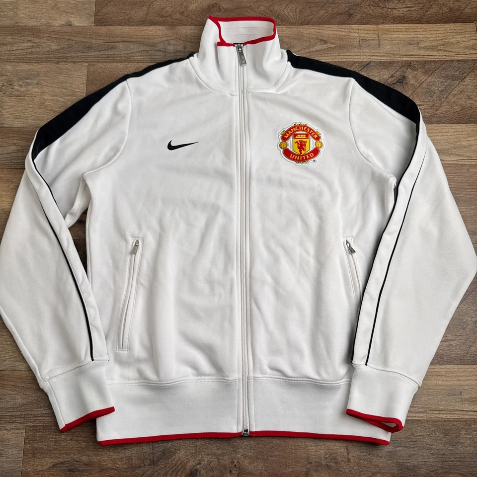 Manchester United Track Jacket White Red Soccer Zip Up Nike Mens Medium 2011 - Image 1 of 4