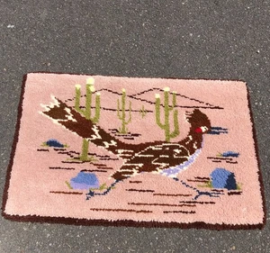 Vintage Hook Latch Roadrunner Rug Wall Hang MCM 41” X 26” - Picture 1 of 5