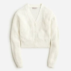 J.Crew Damen 2X Elfenbein Baumwolle Kaschmir Strick Cropped V-Ausschnitt Cardigan Pullover - Bild 1 von 5