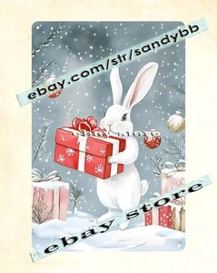 White Bunny Gifts letrero de metal invierno conejito arte - Imagen 1 de 4