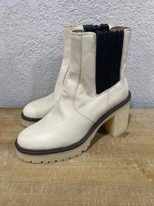 Free People White Cream Leather 3.5” Heel Chunky Platform Boots Womens 8-8.5 39 - Picture 1 of 5