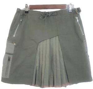 Tim Coppens Sage Green Cargo Mini Skirt Kilt Zippers Pockets Pleats Streetwear M - Picture 1 of 13