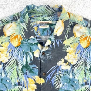 Tommy Bahama Hawaii Resort Hemd Herren L grau 100% Seide Tropical Camp Urlaub - Bild 1 von 8