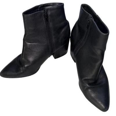 Botines de cuero con punta puntiaguda tacón bloque botines negros para mujer Foto 1 de 4