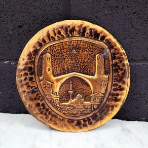 Placa de cobre judaica vintage de los años 50 Isreal judío S. Celebric Mostar Bridge 6" - Imagen 1 de 5