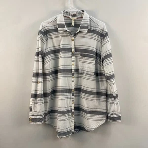 Matilda Jane Womens Large Blouse Shirt Top Gray White Cotton Long Sleeve Button - Picture 1 of 12