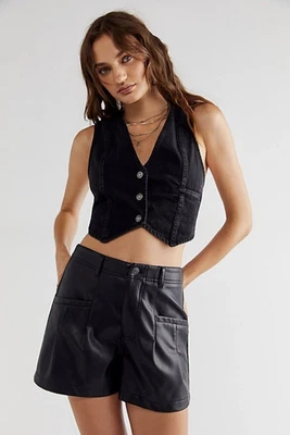 NEW FREE PEOPLE BLACK PRESS PLAY VEGAN FAUX LEATHER SHORTS SZ 12 - Image 1 of 4