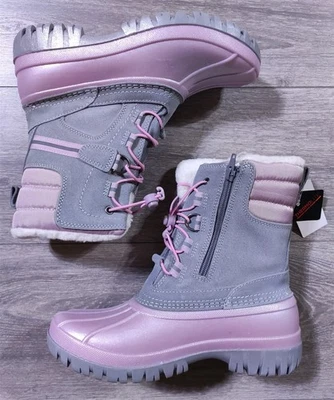 Lands End Snow Boots Girls Size 5 Gray Pink Warm Thermolite Insulated Shoes Kids - Image 1 of 4