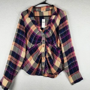 Camisa Anthropologie Pilcro Talla M Acanalada Profunda V Cuadros Abotonada Púrpura Amarillo - Imagen 1 de 11