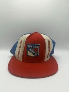 Vintage 80s New York Rangers NHL Hockey Red Snapback Hat AJD Lucky Stripes - Picture 1 of 6