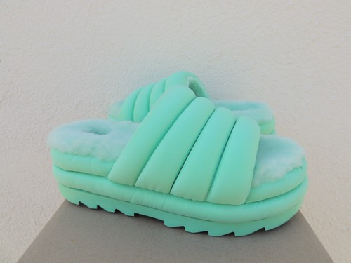 SANDALI SCIVOLOSI UGG SMERALDO PALLIDO MAXI PELLE DI PECORA PLATEAU DONNA US 10 EUR 41 ~NUOVI