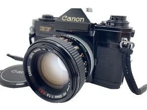 [EXC+5] Canon EF analoge Spiegelreflexkamera 35 mm schwarz + FD 50mm f1.4 S.S.C. Objektiv Japan - Bild 1 von 16