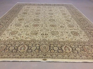 12’ X 15’.9” Beige Brown Floral Traditional Hand Knotted Oriental Rug Wool - Picture 1 of 12