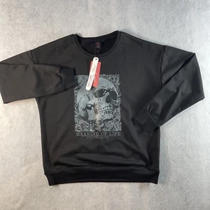 Skull & Bones Sweatshirt Black Long Sleeve Romwe Meaning Of Life Sz M Gothic NWT - Picture 1 of 6