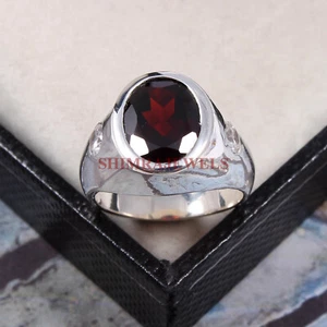 Natural Garnet Gemstone with 925 Sterling Silver Ring for Men's #17 - Picture 1 of 3