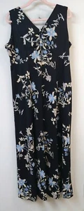 Vintage Sears Fashions WM Plus 18/20 Black Floral Sleeveless Maxi MCM 60s - Picture 1 of 5