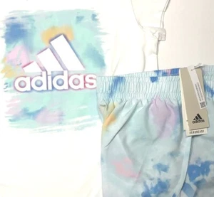 Girls 2 pc Short Set Adidas Athletic Tee Shirt Youth Sports Active Wear S+ Plus - Picture 1 of 15