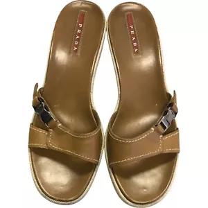 Prada Womens Size 7.5 Sport 3 Inches Platform Slide Wedge Sandals Shoes Brown - Picture 1 of 11