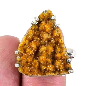 Natural Citrine Drusy Birthday Statement Trendy Ring Jewelry Size 10 925 Silver - Picture 1 of 7