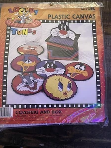 NOS VTG 1997 Looney Tunes Coasters & Box Leisure Arts Plastic Canvas Yarn Craft - Picture 1 of 7