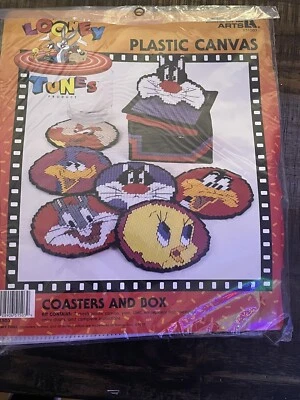 NOS VTG 1997 Looney Tunes Coasters & Box Leisure Arts Plastic Canvas Yarn Craft - Image 1 of 4