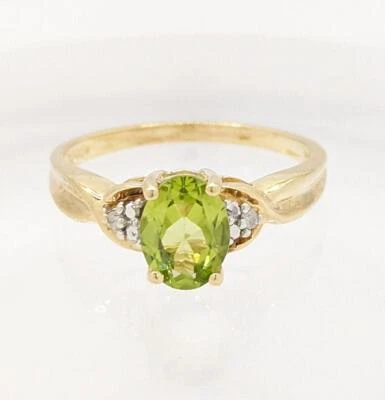 10k Yellow Gold Peridot Diamond Open Work Setting X Cross Shank Band Ring Size-7 - Image 1 of 4