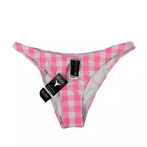 Cotton On BODY Women’s Pink Check High Side Brazilian Seam Bikini Bottom M NWT - Picture 1 of 6