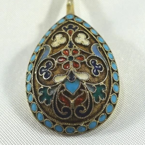 russischer Emaille Löffel 84 Silber um 1900 Cloisonne emailliert / CU 241 (7) - Bild 1 von 6