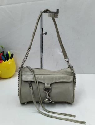 Rebecca Minkoff Mini MAC Gray Leather Chain Strap Zipper Closure Crossbody Bag - Image 1 of 4